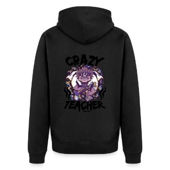 Crazy Teacher - Unisex Premium Bio Zip Hoodie - Schwarz - Hinten - Nico (187cm)