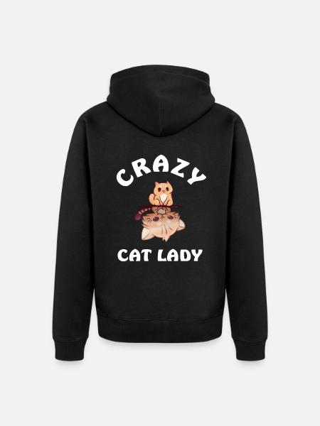 Crazy Cat Lady - Unisex Premium Bio Zip Hoodie - Schwarz