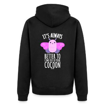 Raupe Puppe Schmetterling Falter - Unisex Premium Bio Zip Hoodie - Schwarz - Hinten - Nico (187cm)