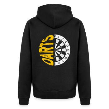 Dart Sprüche Darts Geschenk Dartverein - Unisex Premium Bio Zip Hoodie - Schwarz - Hinten - Nico (187cm)