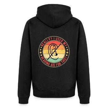 Deaf Deaf hearing aid - Unisex Premium Organic Zip Hoodie - black - Back - Nico (187cm)