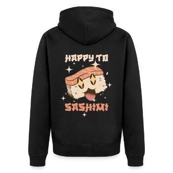 Happy To Sashimi Sushi Geschenk - Unisex Premium Bio Zip Hoodie - Schwarz - Hinten - Nico (187cm)