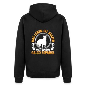 Das Leben ist besser mit einem Galgo Espanol - Unisex Premium Bio Zip Hoodie - Schwarz - Hinten - Nico (187cm)