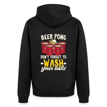 Beer Pong Don't Forget To Wash Your Balls - Unisex Premium Organic Zip Hoodie - black - Back - Nico (187cm)