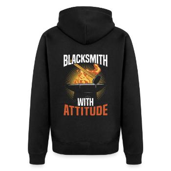Schmied mit Haltung Metallschmied Metallarbeiter - Unisex Premium Bio Zip Hoodie - Schwarz - Hinten - Nico (187cm)