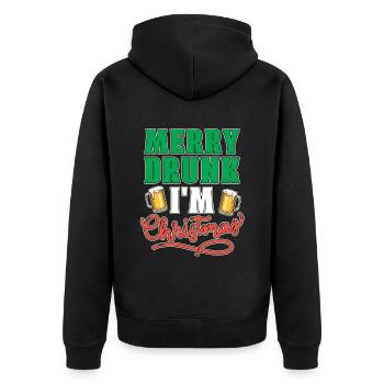Merry Drunk I'm Christmas Xmas Yulitede Krippe - Unisex Premium Bio Zip Hoodie - Schwarz - Hinten - Nico (187cm)