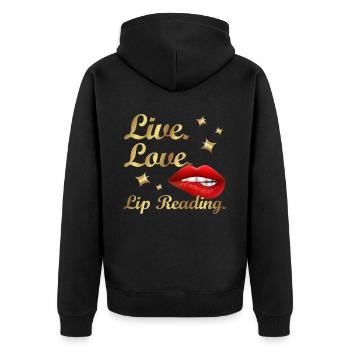 Hearing impaired Deaf childbearing language - Unisex Premium Organic Zip Hoodie - black - Back - Nico (187cm)