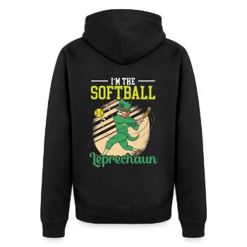 Ich bin der Softball-Kobold St. Patrick's Day - Unisex Premium Bio Zip Hoodie - Schwarz - Hinten - Nico (187cm)
