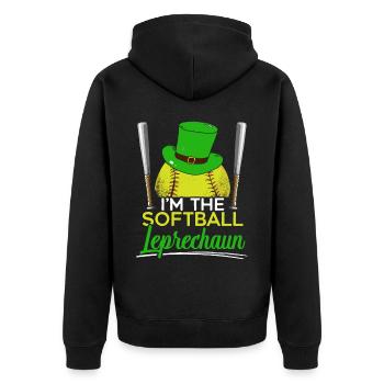 Ich bin der Softball-Kobold St. Patrick's Day - Unisex Premium Bio Zip Hoodie - Schwarz - Hinten - Nico (187cm)