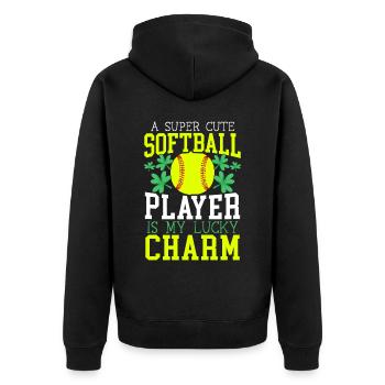 Ein super süßer Softballspieler ist mein Glücksbringer - Unisex Premium Bio Zip Hoodie - Schwarz - Hinten - Nico (187cm)