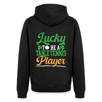 Glück, ein Tischtennisspieler zu sein St. Patricks Day - Unisex Premium Bio Zip Hoodie - Schwarz - Hinten - Nico (187cm)