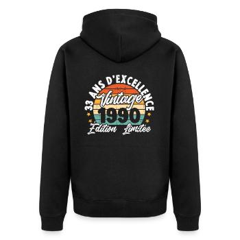 Vintage Cadeau D'anniversaire 33 Ans Vintage 1990 - Veste à capuche bio Premium Unisexe - noir - Dos - Nico (187cm)