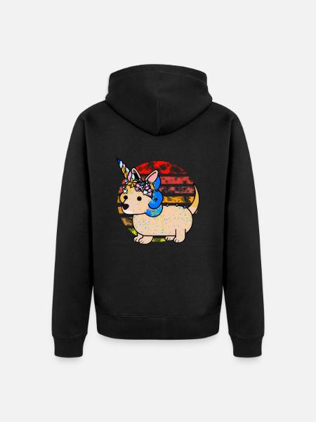Dachshund Unicorn - Unisex Premium Organic Zip Hoodie - black