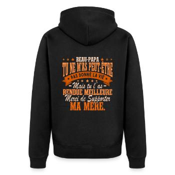 Beau Papa | Beau-Père | Papa Bonus - Veste à capuche bio Premium Unisexe - noir - Dos - Nico (187cm)