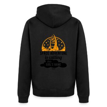Astronaut Weltraum Mädchen Rakete - Unisex Premium Bio Zip Hoodie - Schwarz - Hinten - Nico (187cm)