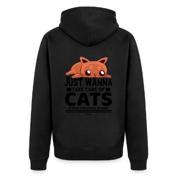 lustiges Katzen Design - Unisex Premium Bio Zip Hoodie - Schwarz - Hinten - Nico (187cm)