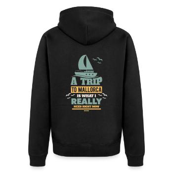 mit dem Boot nach Mallorca - Unisex Premium Bio Zip Hoodie - Schwarz - Hinten - Nico (187cm)