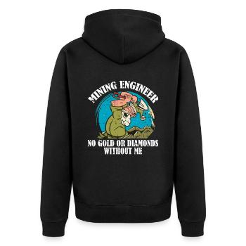 Ingenieur Lustig Bergbauingenieur - Unisex Premium Bio Zip Hoodie - Schwarz - Hinten - Nico (187cm)