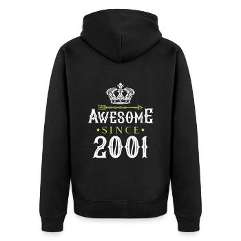 2001 awesome since - Unisex Premium Bio Zip Hoodie - Schwarz - Hinten - Nico (187cm)