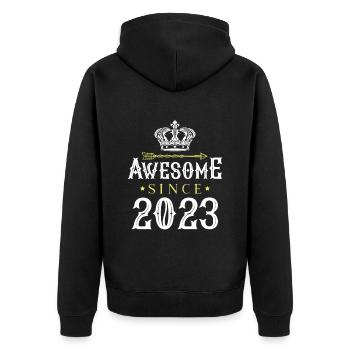 2023 génial depuis - Veste à capuche bio Premium Unisexe - noir - Dos - Nico (187cm)