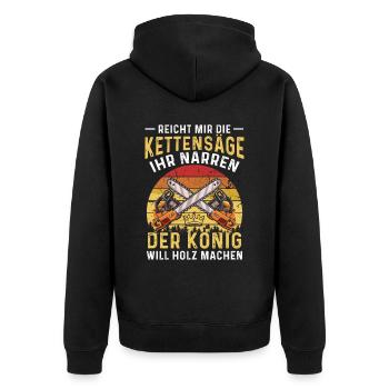 Holz Geschenke Chainsaw Kettensäge Waldarbeiter - Unisex Premium Bio Zip Hoodie - Schwarz - Hinten - Nico (187cm)