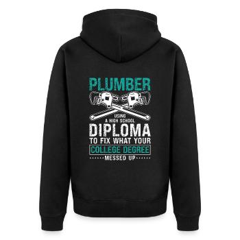 Plumber Using A High Tool Plumbing Pipe Plumbers - Unisex Premium Organic Zip Hoodie - black - Back - Nico (187cm)