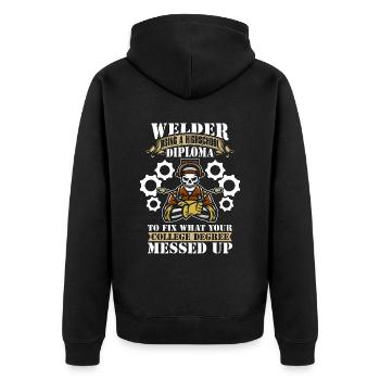 Welder Using A Highschool Diploma Welding Weld - Unisex Premium Bio Zip Hoodie - Schwarz - Hinten - Nico (187cm)