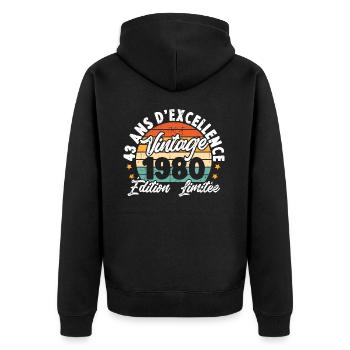 Vintage Cadeau D'anniversaire 43 Ans Vintage 1980 - Veste à capuche bio Premium Unisexe - noir - Dos - Nico (187cm)