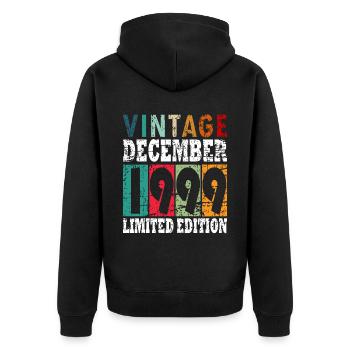1999 Dezember vintage geboren Geschenk - Unisex Premium Bio Zip Hoodie - Schwarz - Hinten - Nico (187cm)