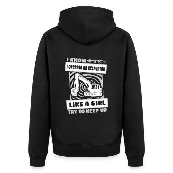 Baggerfahrer Lustig - Unisex Premium Bio Zip Hoodie - Schwarz - Hinten - Nico (187cm)