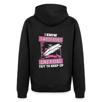 Schriftsteller Autor Humor - Unisex Premium Bio Zip Hoodie - Schwarz - Hinten - Nico (187cm)