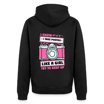 Photographe Photographie Caméra Fille - Veste à capuche bio Premium Unisexe - noir - Dos - Nico (187cm)