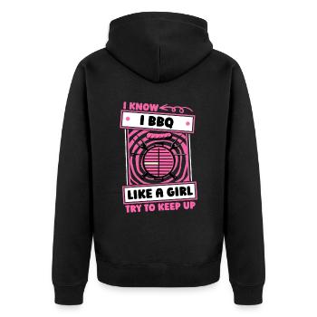 Bbq Grillen Mädchen - Unisex Premium Bio Zip Hoodie - Schwarz - Hinten - Nico (187cm)