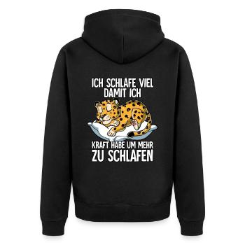 Ich Schlafe Leopard - Unisex Premium Bio Zip Hoodie - Schwarz - Hinten - Nico (187cm)
