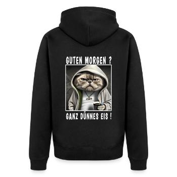 Guten Morgen ganz dünnes Eis - Unisex Premium Bio Zip Hoodie - Schwarz - Hinten - Nico (187cm)