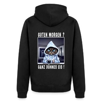 Guten Morgen ganz dünnes Eis - Unisex Premium Bio Zip Hoodie - Schwarz - Hinten - Nico (187cm)