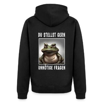 Du stellst gern unnötige Fragen - Unisex Premium Bio Zip Hoodie - Schwarz - Hinten - Nico (187cm)