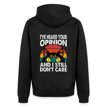 Funny cat with cat eyes vintage saying - Unisex Premium Organic Zip Hoodie - black - Back - Nico (187cm)