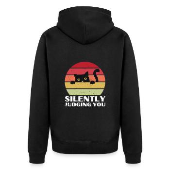 Silently Judging You - Funny Cat Vintage Sun - Unisex Premium Organic Zip Hoodie - black - Back - Nico (187cm)