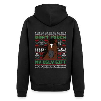 Dont Touch Ugly Brauner Pferd Rider Winter - Unisex Premium Bio Zip Hoodie - Schwarz - Hinten - Nico (187cm)