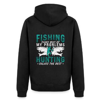 Bowfishing Fishing Solves Most Of Arrow Bowfisher - Unisex Premium Organic Zip Hoodie - black - Back - Nico (187cm)
