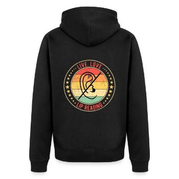 Deaf Deaf Lip Reading - Unisex Premium Organic Zip Hoodie - black - Back - Nico (187cm)