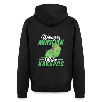 Weniger Menschen mehr Kakapos Kakapo - Unisex Premium Bio Zip Hoodie - Schwarz - Hinten - Nico (187cm)