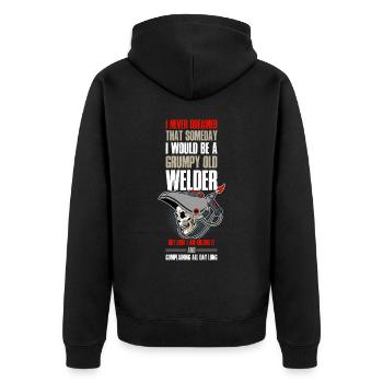 Grumpy Old Welder Schweißer Geschenk - Unisex Premium Bio Zip Hoodie - Schwarz - Hinten - Nico (187cm)