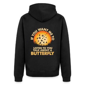 Listen to Talk About Animal Butterfly - Unisex Premium Organic Zip Hoodie - black - Back - Nico (187cm)