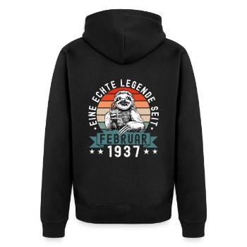 Faultier Geburtstag Februar 1937 Geboren Jahrgang - Unisex Premium Bio Zip Hoodie - Schwarz - Hinten - Nico (187cm)