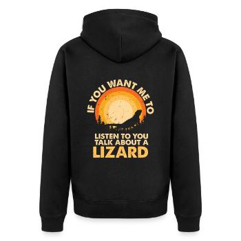 Hören Sie Talk About Animal Lizard - Unisex Premium Bio Zip Hoodie - Schwarz - Hinten - Nico (187cm)