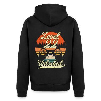 Level 22 Unlocked Männer Gamer 22 Geburtstag Gamer - Unisex Premium Bio Zip Hoodie - Schwarz - Hinten - Nico (187cm)