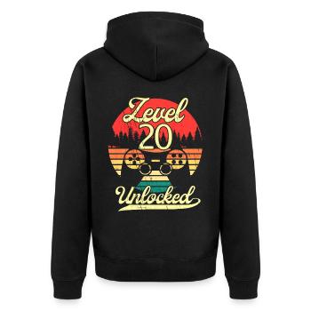 Level 20 Unlocked Men Birthday Level 20 - Unisex Premium Organic Zip Hoodie - black - Back - Nico (187cm)