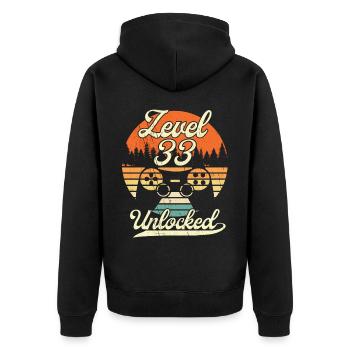 Level 33 Unlocked Männer Gamer 33 Geburtstag Gamer - Unisex Premium Bio Zip Hoodie - Schwarz - Hinten - Nico (187cm)